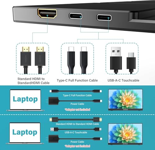 Image of InnoView 15.6 inch Portable Monitor 60Hz Touchscreen 1080P 10-Point Touch Screen Monitor Portable with Protective Sleeve Built-in Stand, 1200:1 HDMI USB C Travel Monitors for Laptop, PC, Phone