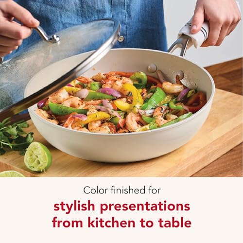 Image of KitchenAid Ceramic Frying Pan with Lid, 12.25-Inch, Porcelain White
