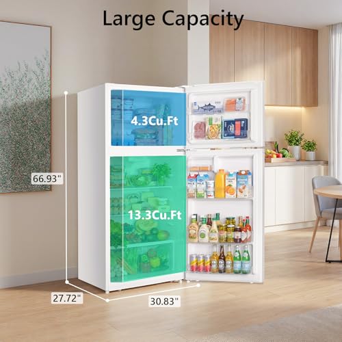 Image of Electactic 17.6 Cu. Ft. Top Freezer Refrigerator, 2 Door Fridge with Freezer, Full Size Refrigerator with Digital Temp Control, Garage Ready, Removable Shelves for Kitchen Commercial, White