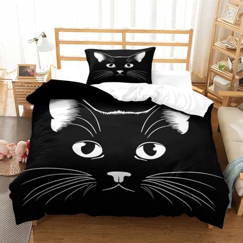 Housse de couette chat 3D parure de lit simple microfibre 135x200cm douce - 4