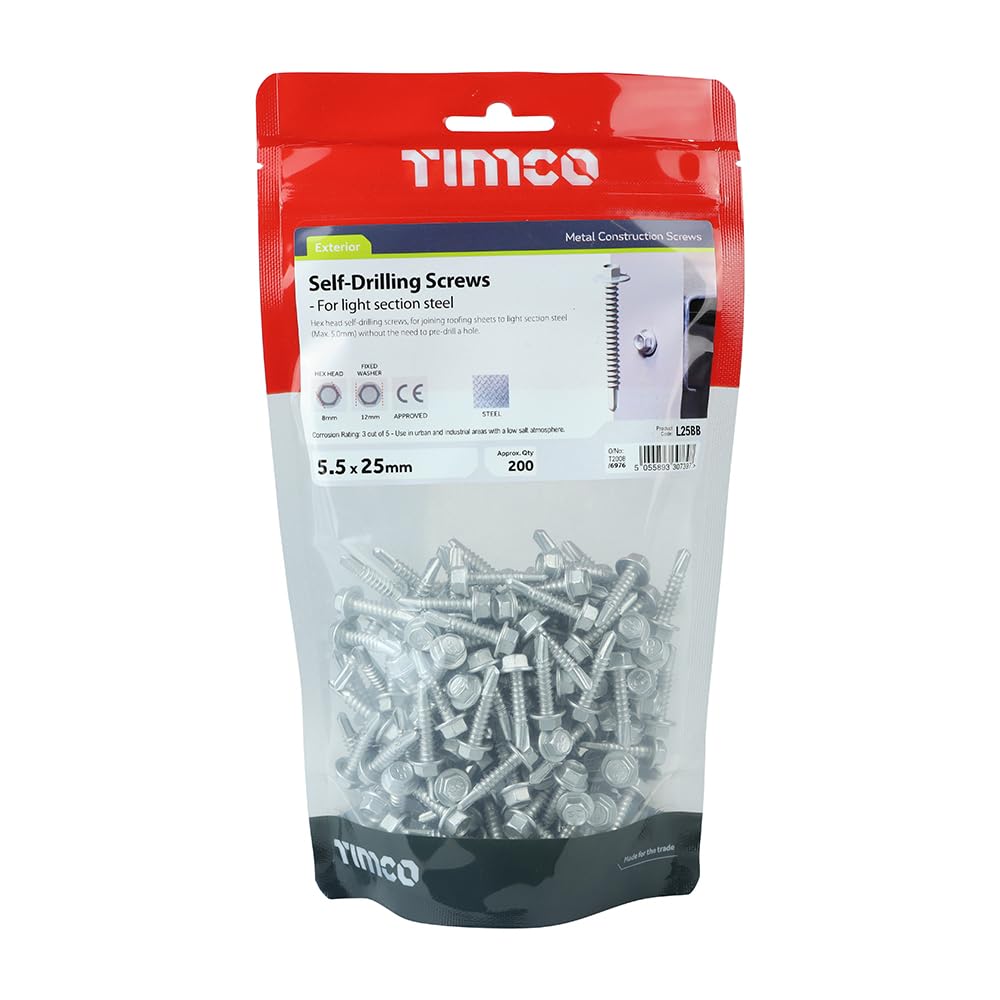 Timco Silver Hex No.3 Self-Drilling Screw - 5.5 X 25 - Ruspert - Bag Of 200