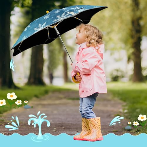 Paraguas para niños pequeños con tira reflectante gris y diseño antiviento de copos de nieve 7