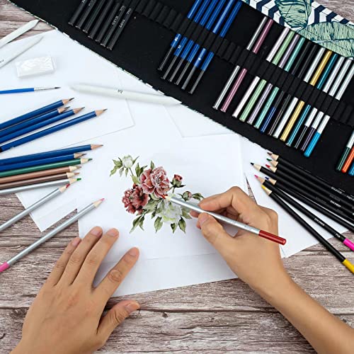 Liwoowe Sketching Pencil Set With Canvas Wrap,Sketch Kit Drawing Pencils For Sketching,Colored Graphite Charcoal Watercolor Metallic Pencils For Artists Adults Teens,62Pcs #TOP6