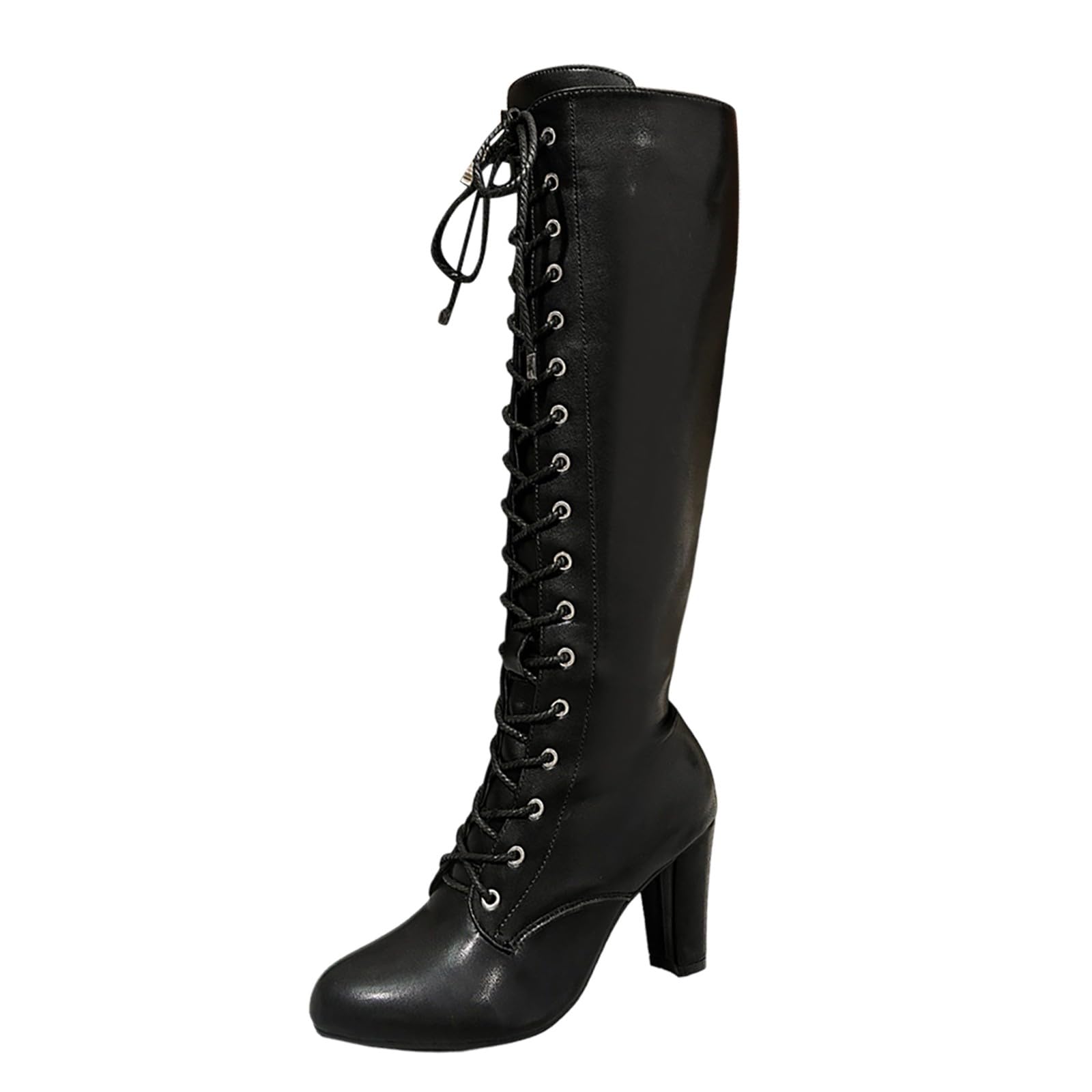 Générique Bottes hautes femme en cuir véritable avec lacets et fermeture éclair latérale pour un style élégant et confortable froides