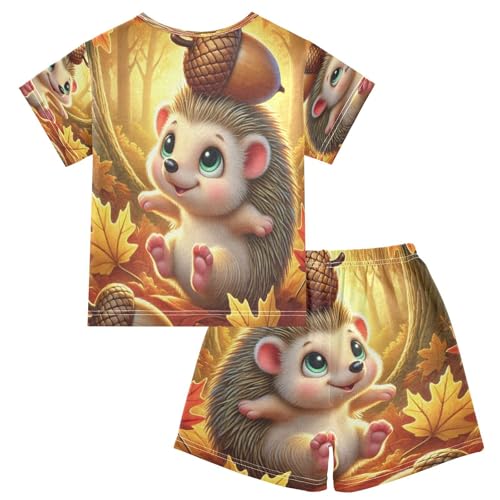 Hedgehog Fall Orange Pajama Set Short Sleeve Pajamas Shorts Sets Cotton Soft Loungewear Sleepwear 5Y2