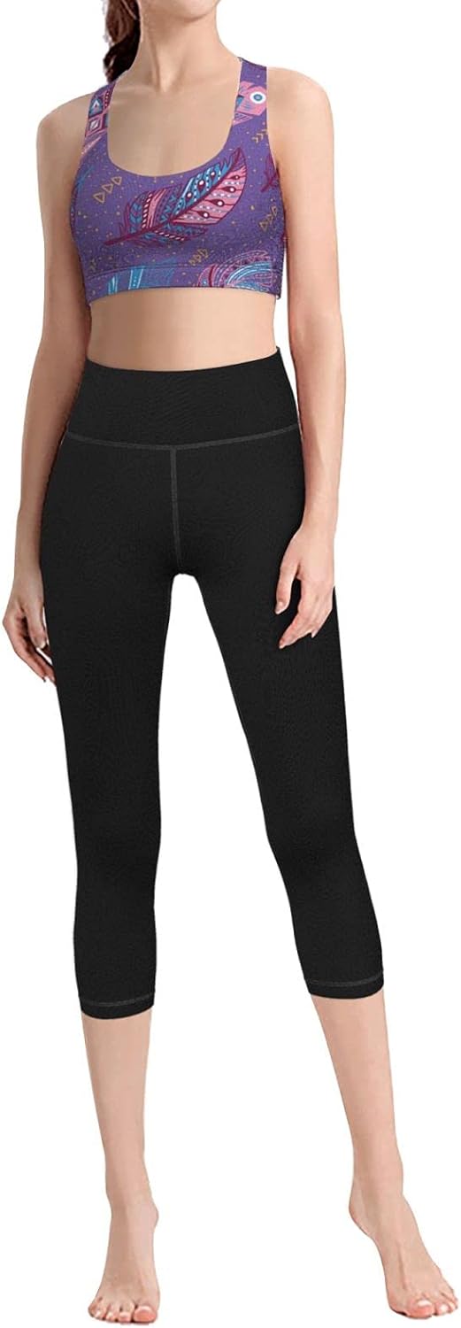 Sports Bra Yoga Outfits Blue Pink Purple Feathers Women�S