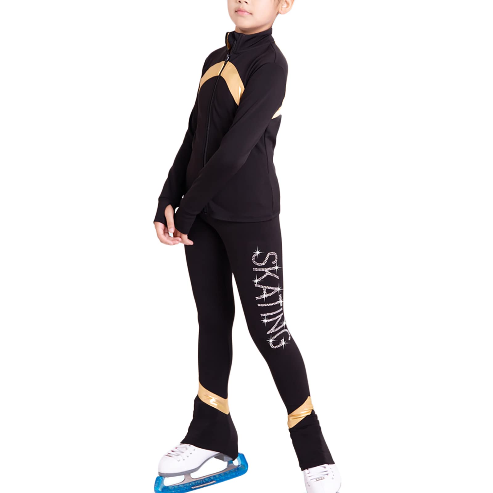 Conjuntos de Chaqueta y Pantalones de Patinaje sobre Hielo para Mujer Traje de Patinaje Artístico Entrenamiento Competencia Ropa de Patinaje(Size:XS,Color:Negro)