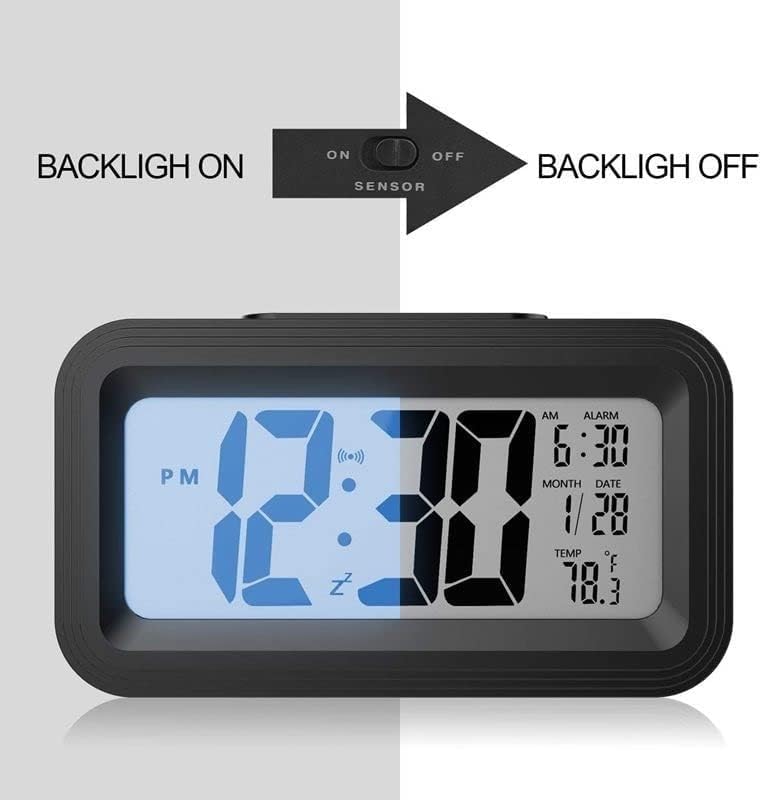 Reloj despertador digital con pantalla LCD grande electrónica con retroiluminación de repetición