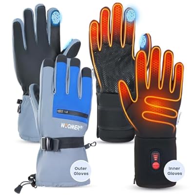 WOOMER 3-in-1 Rechargeable Heated Gloves for Men & Women, Touchscreen Waterproof, Perfect for Cycling, Skiing, Hiking & Hunting