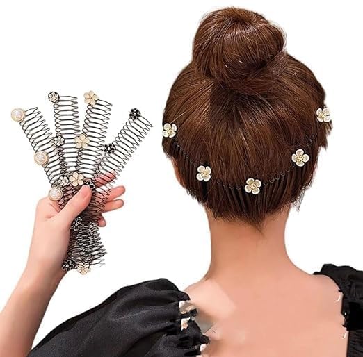 Orbica U Shape Hair Finishing Fixer Comb, Stretchable Invisible Flower Hair Clip, Flower Comb for Short Hair Styling Tools Hair, U Pin Hair Clips Hair band Accessories, Hair Combs (pack of 2)