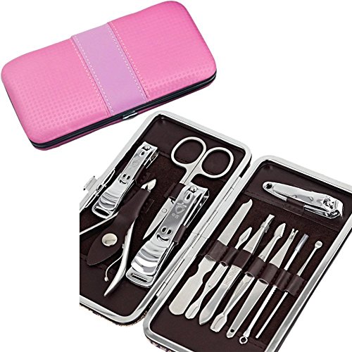 QTcle Pink Leather 12 in 1 Manicure Set - Nail Kit for Women