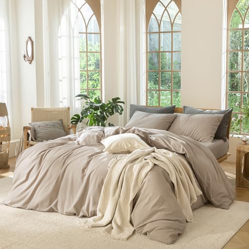 Image of MooMee Duvet Cover Set 100% Washed Cotton Linen Like King | Relaxed Linen-like Texture. Soft, Breathable & Long-lasting Comfort. Lightweight. Hidden Zipper with 8 Interior Corner Ties