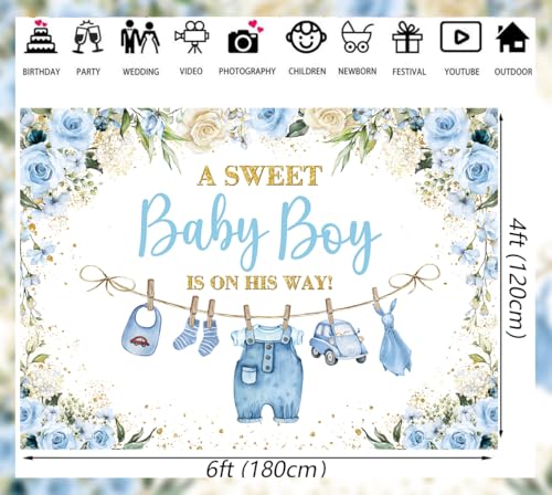 Fondo para Baby Shower Azul 210x150 cm miniatura 7