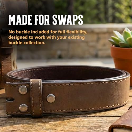 Image of BC Belts Leather Belt Strap with Vintage Distressed Texture 1.5 inch Wide with Snaps and without Buckle