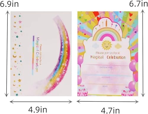Miniatura 4 de Tarjetas de invitación para fiesta de cumpleaños, paquete de 12 tarjetas de invitación de cumpleaños coloridas de arco iris, letras de invitación