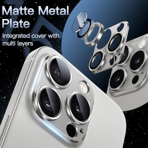 Image of JETech Camera Lens Protector for iPhone 15 Pro 6.1-Inch and iPhone 15 Pro Max 6.7-Inch, Full Coverage 9H Tempered Glass Ring Cover, Matte Metal Plate, Case Friendly, 1-Pack (White)
