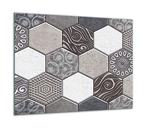 QTA Plaque de recouvrement pour cuisinière, 60 x 52 cm, en verre, pour cuisinières électriques, à induction, protection anti-éclaboussures, planche à découper, gris mosaïque