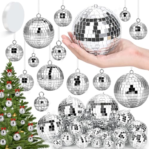 34 Pcs Disco Balls with Hanging Line, 6 Sizes Mini Disco Balls Decor