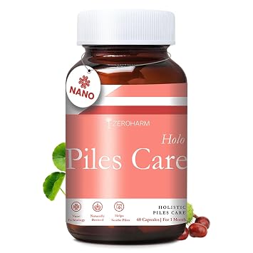 ZEROHARM Holo Piles Care Capsules | Vein Health & Hemorrhoid Relief | Reduces Swelling & Eases Discomfort | 60 Veg Capsules (1 Pack)