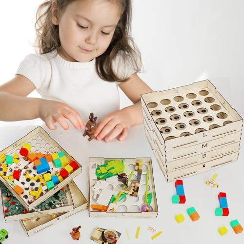 BOXOB 4 Bandejas de Caja Clasificadora para Lego, Organizador Bloques Construccion 3 Tamaños Diferentes Bandeja Clasificador Piezas Apilable Regalo para Bloques de Construcción Amantes Adolescentes