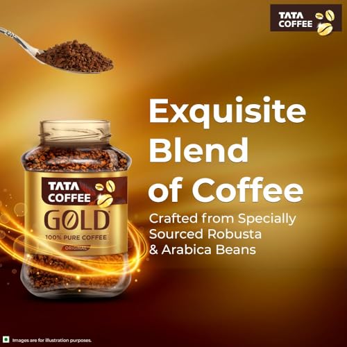 Image of Tata Coffee Gold Original, Instant & Pure Coffee Jar, 90g /95g, Freeze-Dried, Rich & Strong, Specially Sourced Robusta And Arabica Bean (Pack of 2)