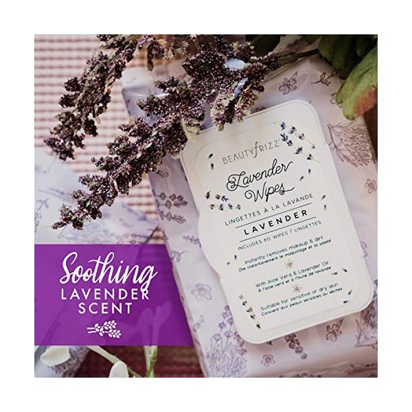 Beautyfrizz-Lavender-Face-Cleansing-Wipes-120-pcs-Gentle-Makeup-Remover-Wipes-for-Face-and-Neck-Facial-Wipes-with-Aloe-Vera-Retinol-Castor-Oil-and-Vitamin-E-Stay-Fresh-with-Lavender-Wipes BeautyFrizz Lavender Face Cleansing Wipes - 120 pcs - Gentle Makeup Remover Wipes for Face and Neck - Facial Wipes with Aloe, Retinol, Castor and Vitamin E - Enjoy these Lavender Face Wipes