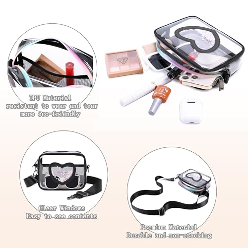 Clear Cross body Bag for Women Girls Stadium Approved Kids Purse Heart Shaped Toddlers Wallet Small Box Coin Pouch3