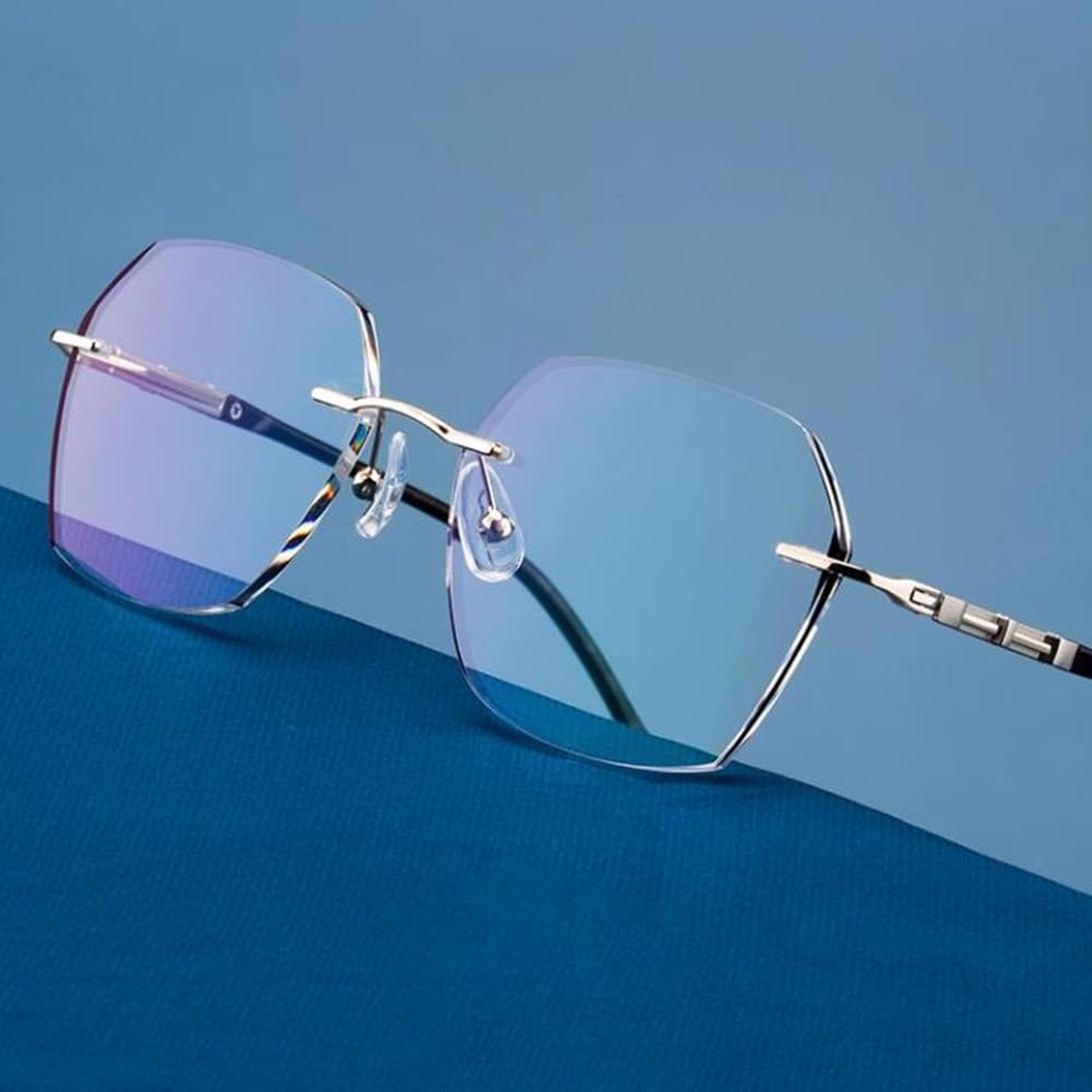 Gafas de Lectura sin Montura Corte de Diamante Gafas de Lectura Multifocales Gafas de computadora Moda HD Grande Lentes,Unisexo(Size:+2.0)