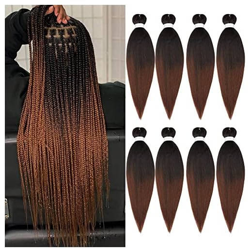 Pre-stretched Braiding Hair Extension Ombre Natural Black to Brown Professional Crochet Braiding Hair 26 Inch 8 Packs Hot Water Setting Professional Yaki Synthetic Hair For Twist Braids (26inch,#1B/30)