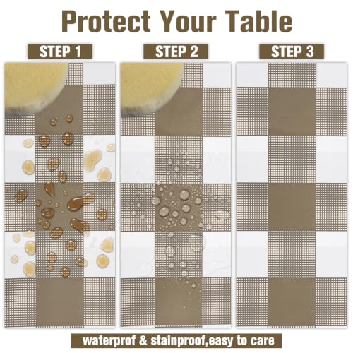 Image of Kesfey Khaki Gingham Tablecloth Fall Brown Checkered Table Cover 3 Packs | 54 x 108 Inches,Khaki Plastic Plaid Tablecloth,Waterproof Rectangle, Disposable Khaki and White Picnic Birthday Table Covers