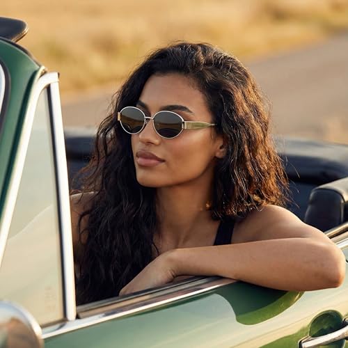 Image of HASHTAG EYEWEAR Retro Oval Sunglasses for Women | Stylish UV400 Protection Shades | Lightweight Durable Metal Frame | Trendy Vintage Oval Glares for Women | Classic & Elegant Design for All Occasions