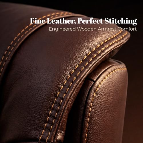 Image of Premium High Back Leatherette Wooden Base & Handle Office Chair for Director & Executive | Revolving Recliner, Soft Heavy Cushion, Brown Colour | 5 Year Warranty | Free Assembly
