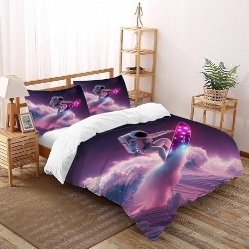 Parure de lit 3 pièces astronaute surfeur en microfibre super king