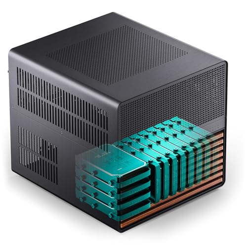 Image of Jonsbo N5 NAS Enclosure - Cube E-ATX Cube Case with Space for 16 Drives, 8 Slots, Mesh Design, Wooden Decor, USB-C, Ideal for NAS & Workstation, Black