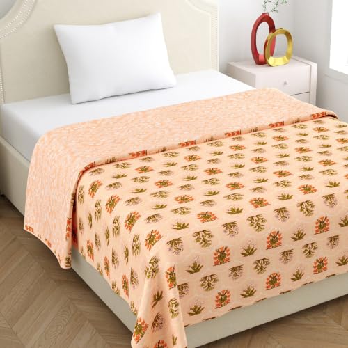 Image of Home Ecstasy 100% Cotton Mulmul Reversible Dohar for Single Bed 210 GSM (56 x 88 inches), Peach