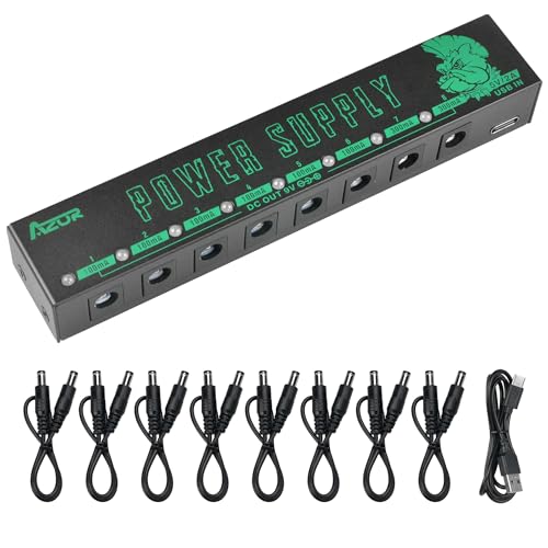 AZOR Guitar Pedal Power Supply for Effect Pedal, 8 Isolated DC Output for 9V Pedal, Super Mini