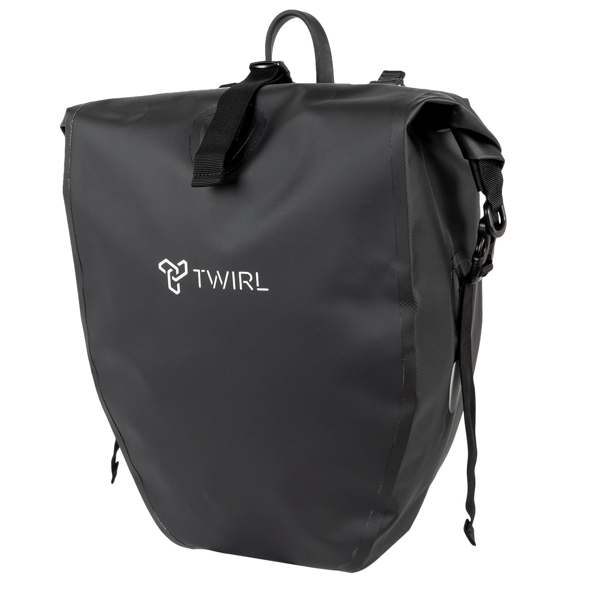 TWIRL Torba rowerowa na bagażnik SINGLE, 22 litry, z uchwytem, ​​paskiem na ramię i małą wyjmowaną kieszenią wewnętrzną, torba na bagażnik, tylna torba rowerowa, czarna