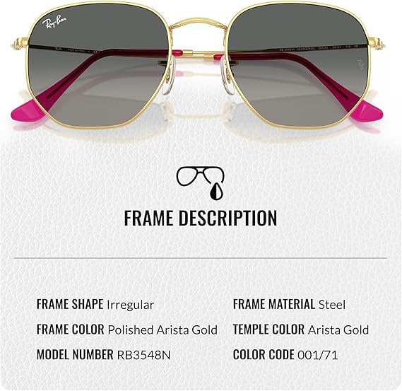 Image of Ray-Ban RB3548N HEXAGONAL FLAT LENSES Square-Round Shape Sunglasses for Men & Women with Official Eyewear Kit