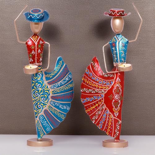 Image of Kraftskala Colorful Dancers Iron Showpiece with Tealight Candle Holder - Decorative Figurine for Home, Celebratory Gift for Anniversary, Festivals & Weddings (Mariachi Dancers)