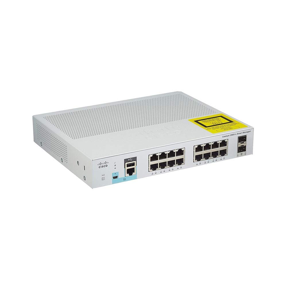 Cisco Commutateur réseau Cisco Catalyst 2960L-SM-16TS, 16 Ports Gigabit Ethernet, 2 Ports de Liaison Montante 1G SFP, sans Ventilateur, Garantie à Vie limitée améliorée (WS-C2960L-SM-16TS)
