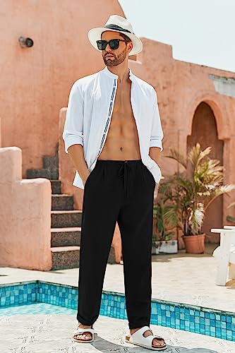 Image of Gafeng Mens Linen Pants Yoga Casual Beach Summer Harem Baggy Trousers