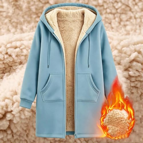 PXQIRMR Winter Coats for Women Hooded Fleece Lined Zip Up Long Coat - image 9