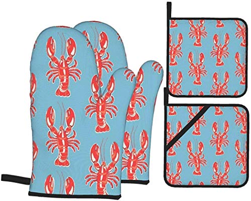 Tracvel Lobster Oven Mitts and Pot Holders Set 4PCS Kitchen Tools Heat Resistant Kitchen Gloves for Cooking Baking BBQ
