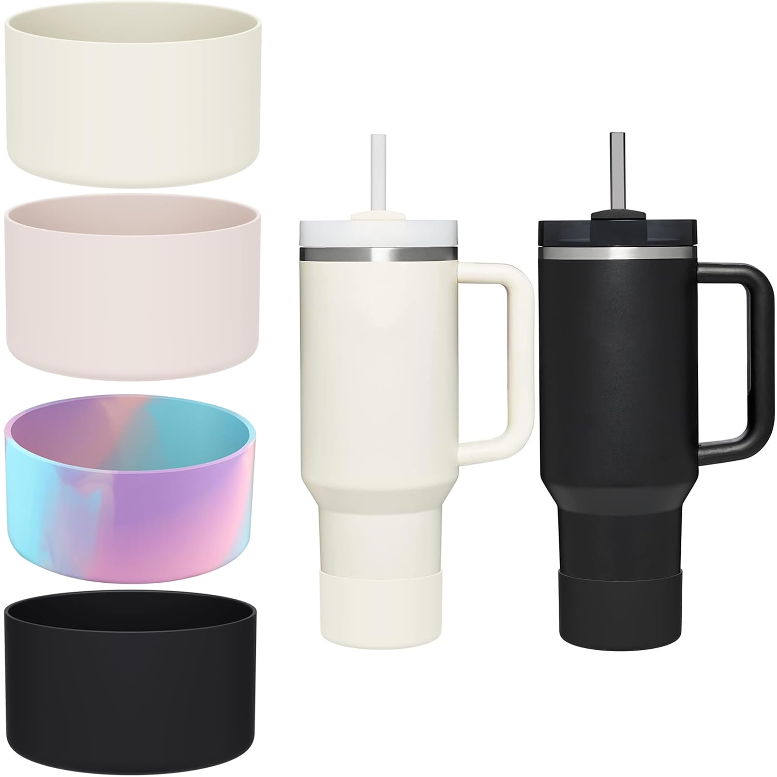 4 manicotti in silicone per Stanley Tumbler Quencher Adventure 40oz,IceFlow 20oz/30oz Hydro Flask 12oz/21oz/24oz,Tumbler Bottom Protector,Protezione inferiore con gomma per auto e tutti i giorni