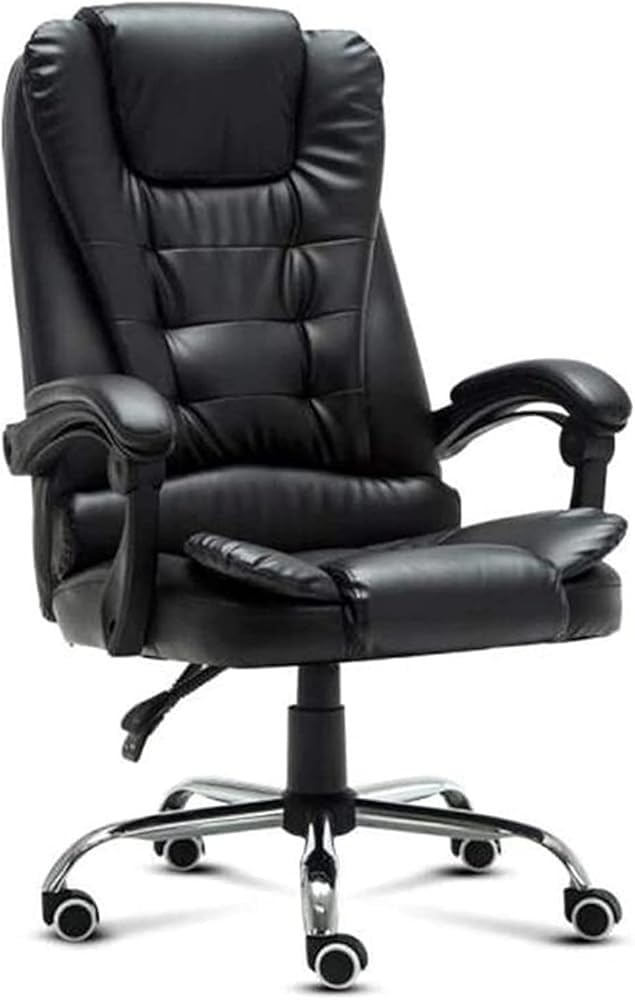 HTTGDGDH Ergonomic High Back Leather Office Chair Swivel Executive Boss Chair 77Cm Wide Seat Adjustable Armrests Perfect For & Task Use Comfort For Office Professionals,Negro-Without footrest
