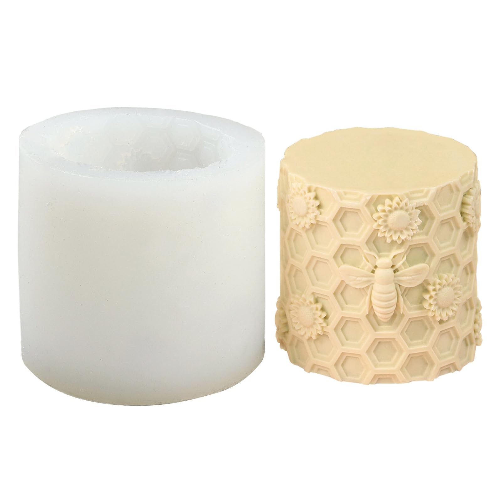UR URLIFEHALL 1 Pc Bee Honeycomb Flower Cylinder Candle Mould Floral Pillar Mould for Candles Resin Crafts Soap Ornament Home Party Decorative