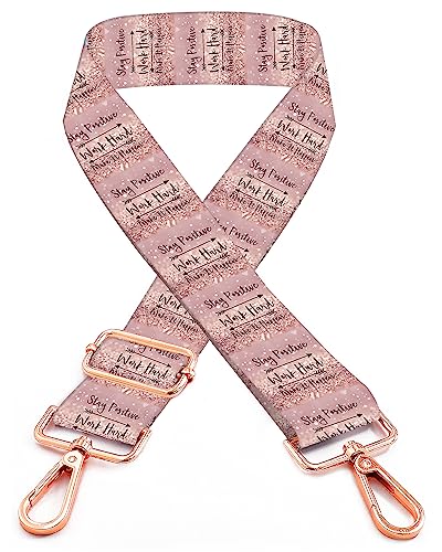 Image of Purse Straps Rose Gold Buckles Wide Shoulder Strap,Fashion Adjustable Replacement Belt for Crossbody Canvas Bag Handbag(Stay Positive Inspirational Quote)