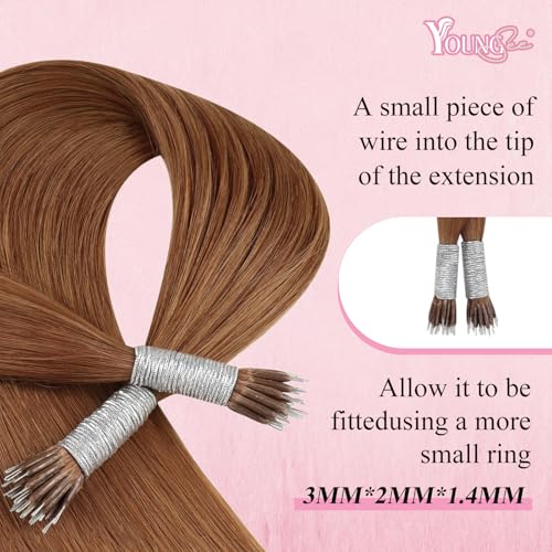 Image of YoungSee Nano Ring Hair Extensions Human Hair Copper Nano Hair Extensions Real Human Hair Copper Nanoring Extension 20 Inch for Long Hair Silky Straight 25s 25g