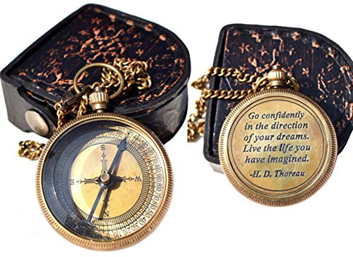 Amazing Art Handicrafts Go Confidently Quote Engraved Compass with Antique Leather case, Camping Compass, Boating Compass,Gift Compass, Graduation Day Gift, Christian Gifts.