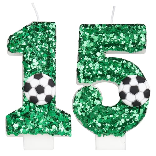 Soccer Candles 15 Years Old Cake Topper Birthday Party Decorations for Boys